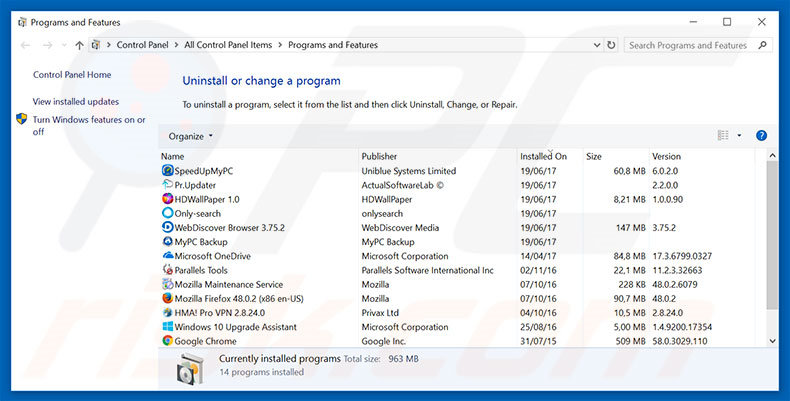 desinstalar el secuestrador de navegadores goqrench.net desde el Panel de control