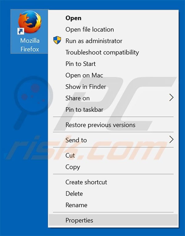 Eliminar loadstart.biz del destino del acceso directo de Mozilla Firefox paso 1