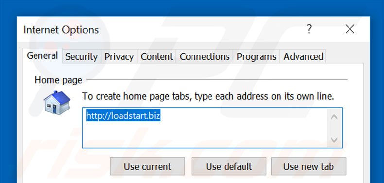 Eliminando loadstart.biz de la página de inicio de Internet Explorer