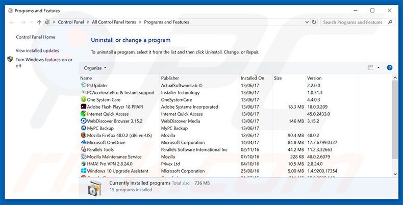 desinstalar el secuestrador de navegadores loadstart.biz desde el Panel de control