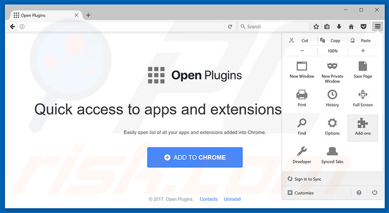 Eliminando los anuncios de Open Plugins de Mozilla Firefox paso 1