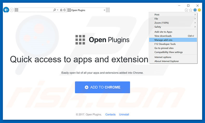 Eliminando los anuncios de Open Plugins de Internet Explorer paso 1