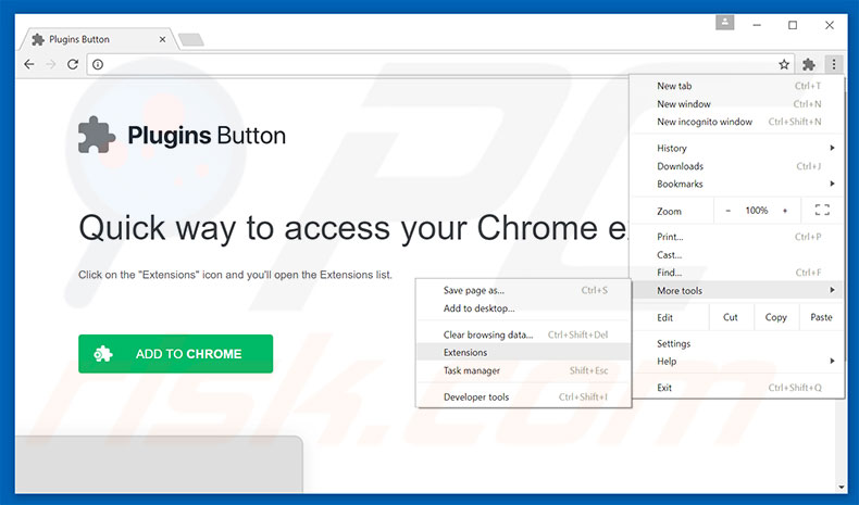 Eliminando los anuncios de Plugins Button de Google Chrome paso 1