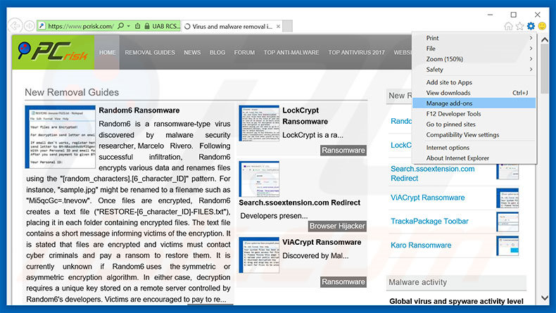 Eliminando los anuncios de Ransomware Attack Warning Alert de Internet Explorer paso 1