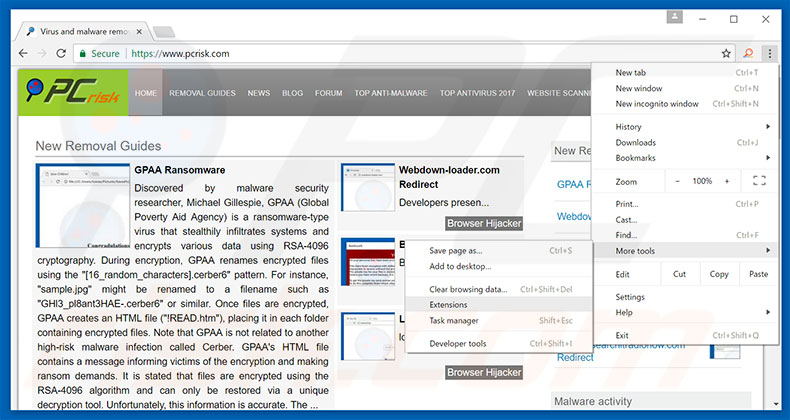 Eliminando los anuncios de Suspicious Ransomware Activity de Google Chrome paso 1