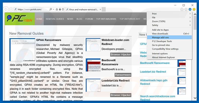 Eliminando los anuncios de Suspicious Ransomware Activity de Internet Explorer paso 1