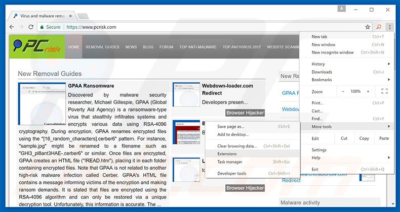 Eliminando los anuncios de Error Virus - Trojan Backdoor Hijack de Google Chrome paso 1