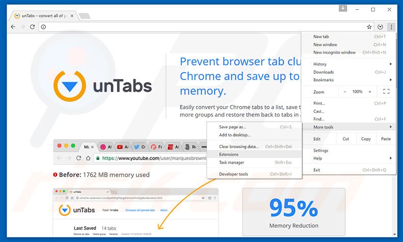 Eliminando los anuncios unTabs de Google Chrome paso 1