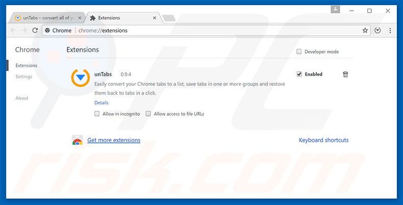 Eliminando los anuncios unTabs de Google Chrome paso 2