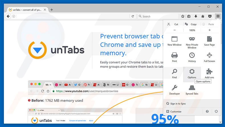 Eliminando los anuncios unTabs de Mozilla Firefox paso 1