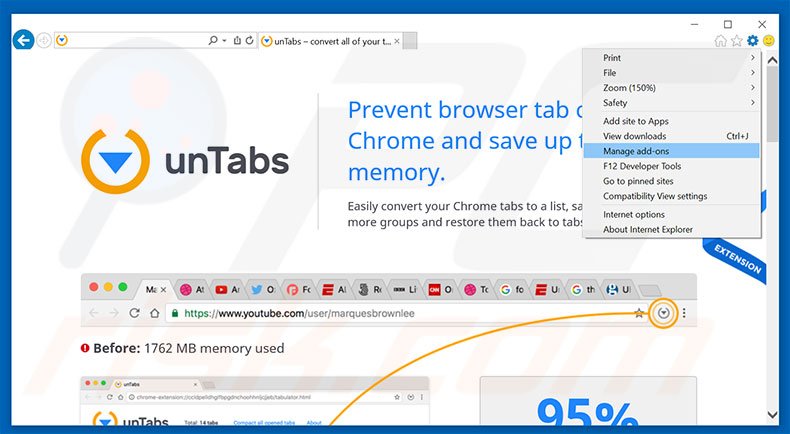 Eliminando los anuncios de unTabs de Internet Explorer paso 1