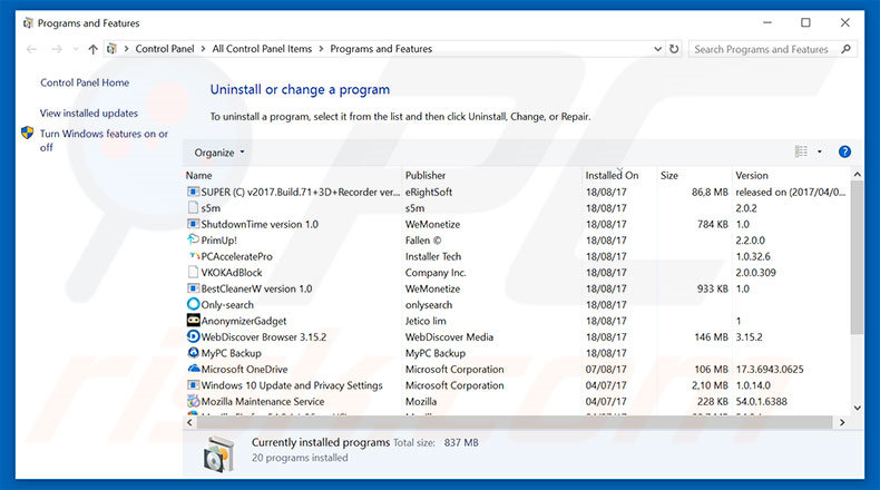 desinstalar el software publicitario Ad by Advertise del Panel de control