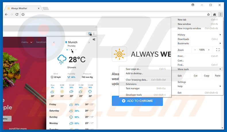 Eliminando los anuncios de Always Weather de Google Chrome paso 1