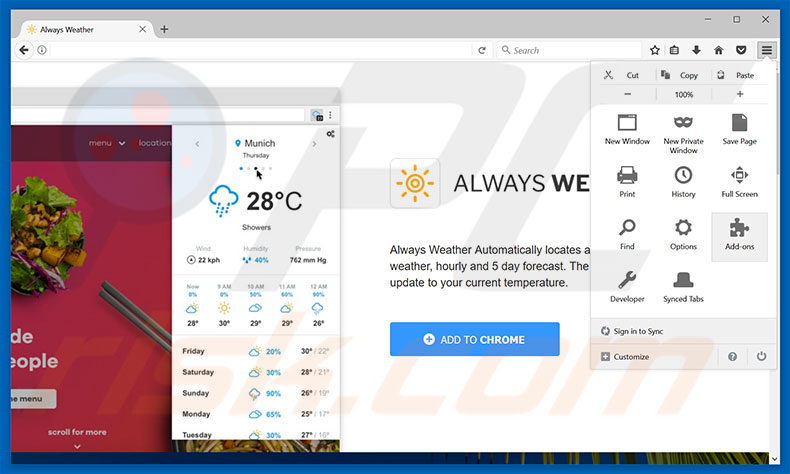 Eliminando los anuncios de Always Weather de Mozilla Firefox paso 1