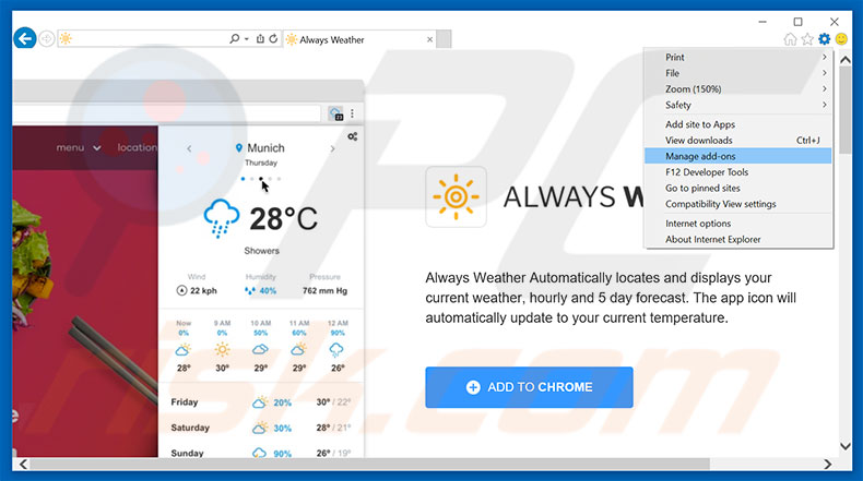 Eliminando los anuncios de Always Weather de Internet Explorer paso 1
