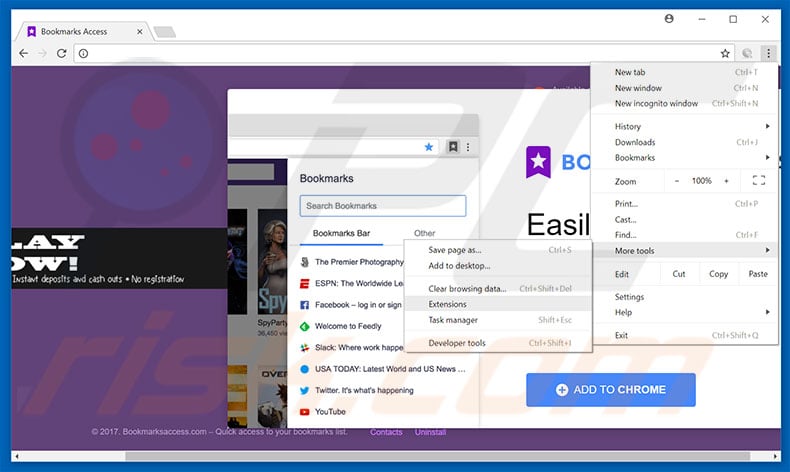 Eliminando los anuncios de Bookmarks Access de Google Chrome paso 1