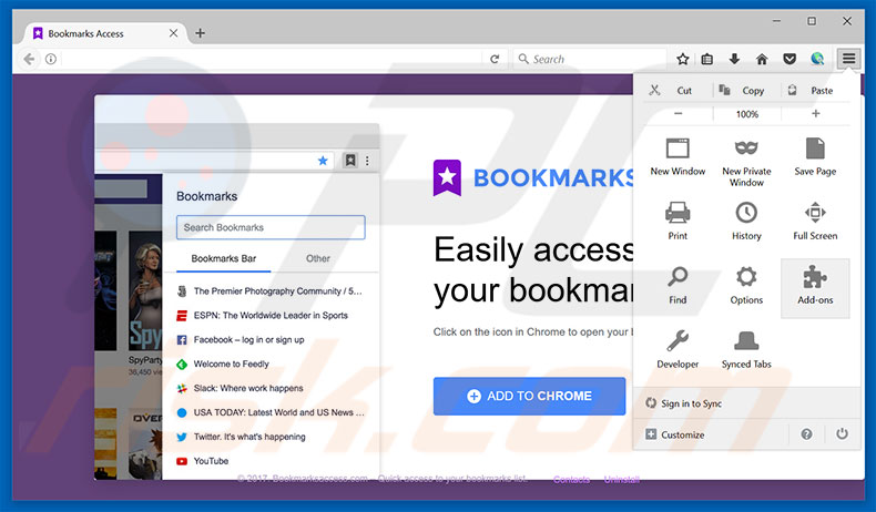 Eliminando los anuncios de Bookmarks Access de Mozilla Firefox paso 1
