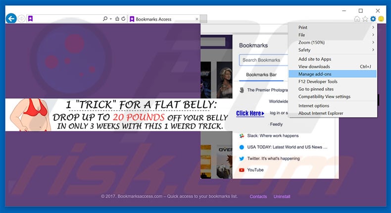 Eliminando los anuncios de Bookmarks Access de Internet Explorer paso 1