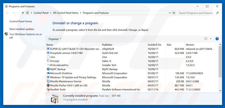 desinstalar el adware Bookmarks Access del Panel de control