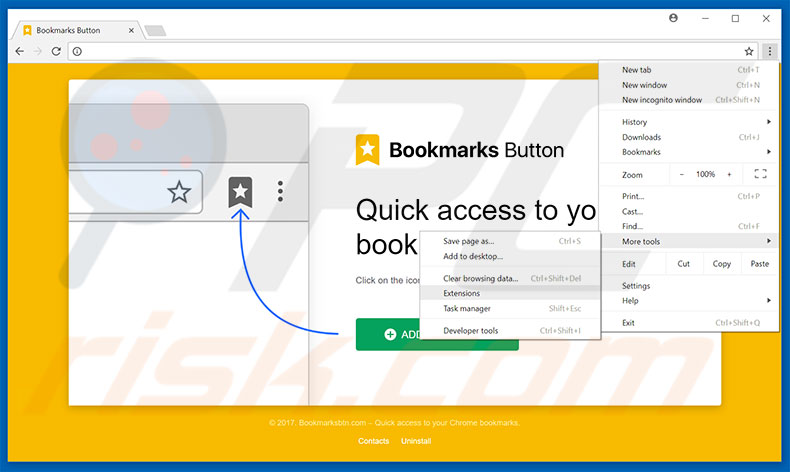 Eliminando los anuncios de Bookmarks Button de Google Chrome paso 1