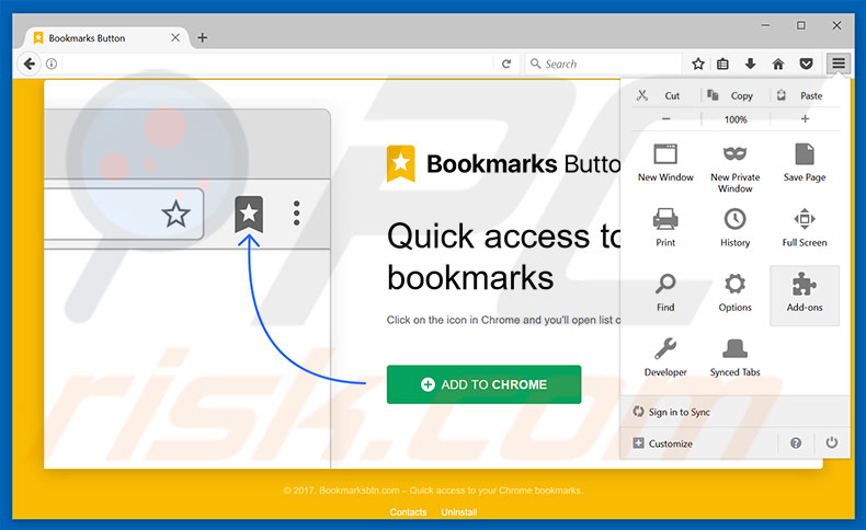 Eliminando los anuncios de Bookmarks Button de Mozilla Firefox paso 1