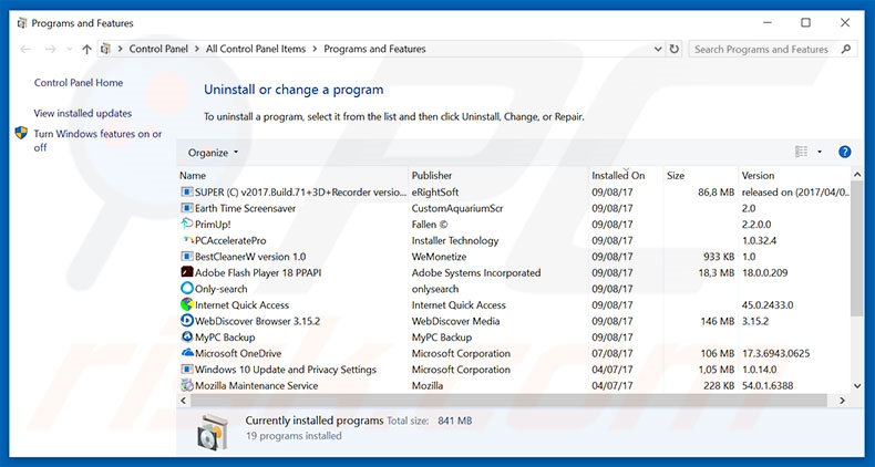 desinstalar el adware Bookmarks Button del Panel de control