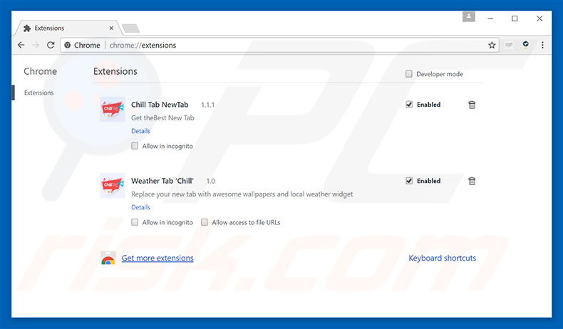 Eliminando las extensiones relacionadas con search.chill-tab.com de Google Chrome