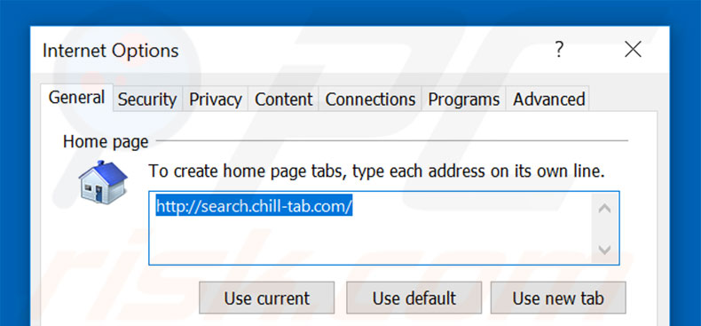 Eliminando search.chill-tab.com de la página de inicio de Internet Explorer