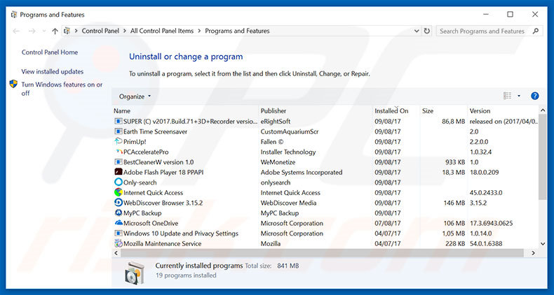 desinstalar el adware clicknshare.net del Panel de control