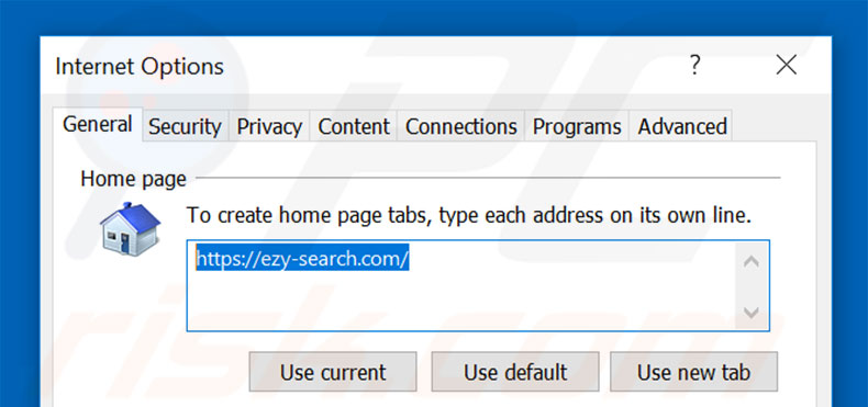 Eliminando ezy-search.com de la página de inicio de Internet Explorer