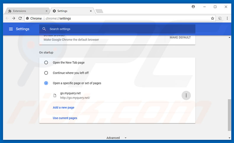 Eliminando go.myquery.net de la página de inicio de Google Chrome