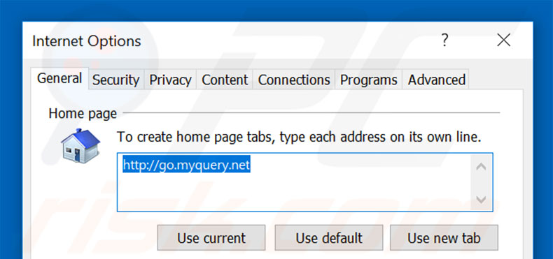 Eliminando go.myquery.net de la página de inicio de Internet Explorer
