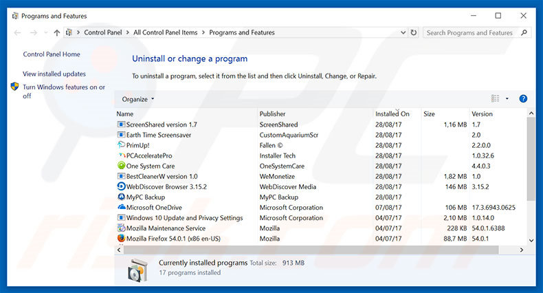 desinstalar el adwareGoogle Chrome Warning Alert del Panel de control