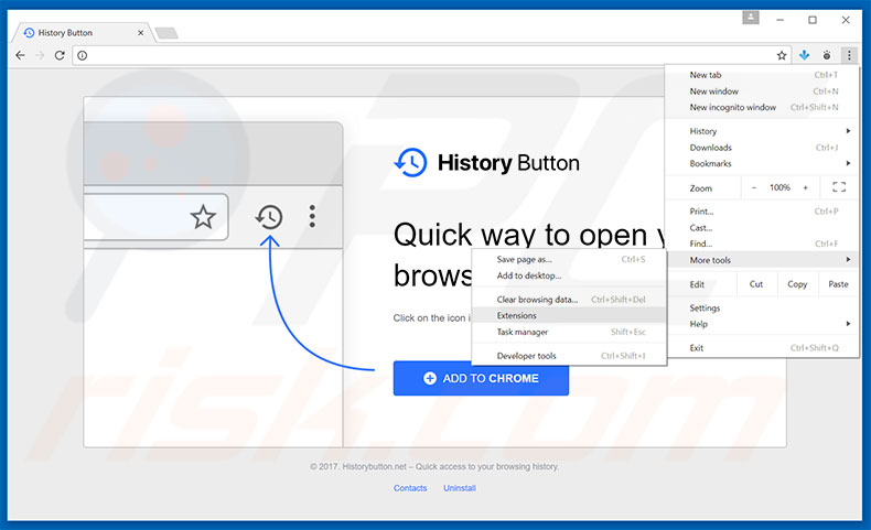 Eliminando los anuncios de History Button de Google Chrome paso 1