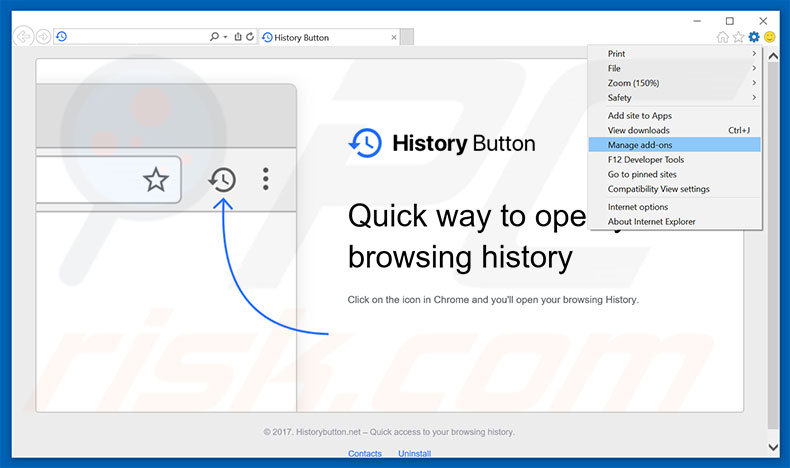 Eliminando los anuncios de History Button de Internet Explorer paso 1