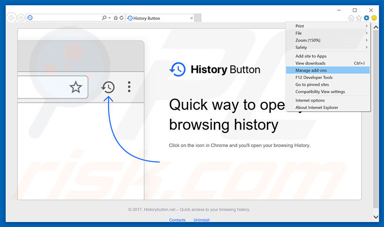 Eliminando los anuncios de History Button de Internet Explorer paso 1