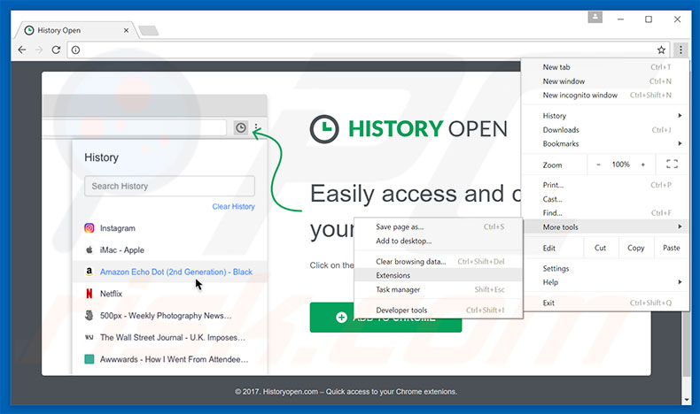Eliminando los anuncios de History Open de Google Chrome paso 1