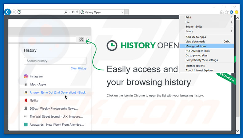 Eliminando los anuncios de History Open de Internet Explorer paso 1