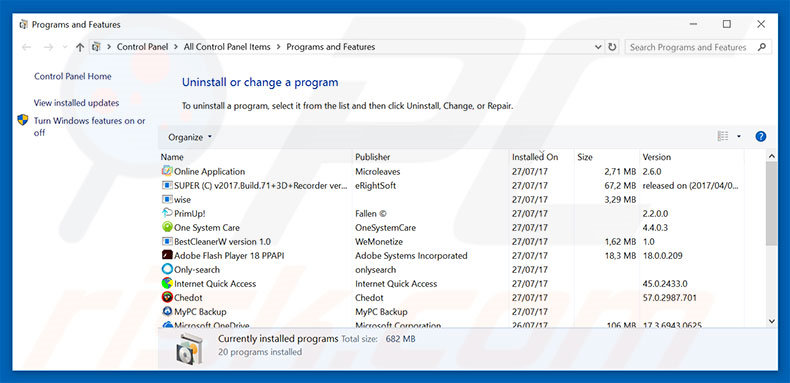 desinstalar el adware History Open del Panel de control