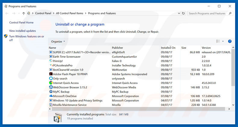 desinstalar el adware laserveradedomaina.com del Panel de control