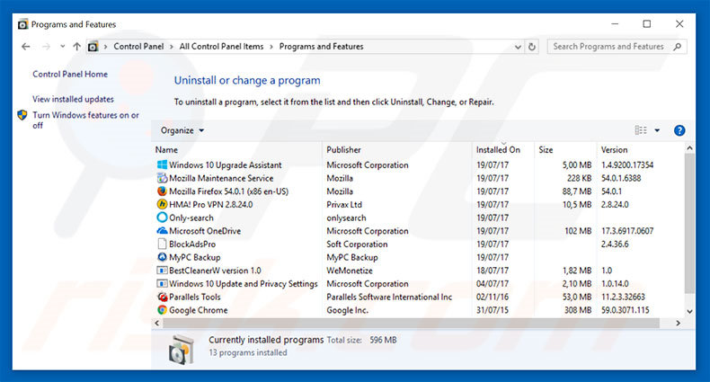 desinstalar el adware Microsoft System Security Alert del Panel de control