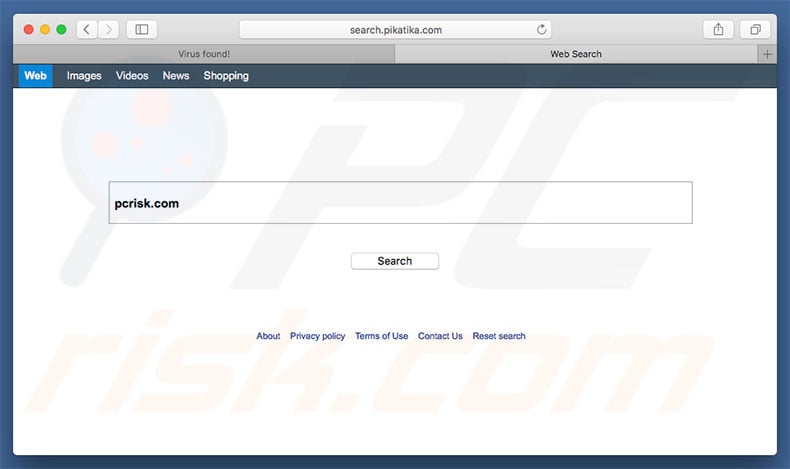 secuestrador de navegadores search.pikatika.com en un equipo de Mac