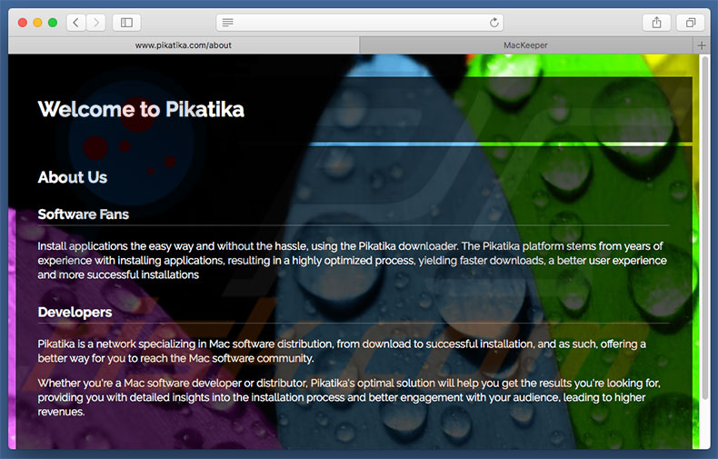 Sitio web dudoso usado para promocionar search.pikatika.com
