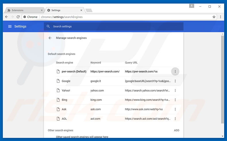 Eliminando pwr-search.com de la página de inicio de Google Chrome