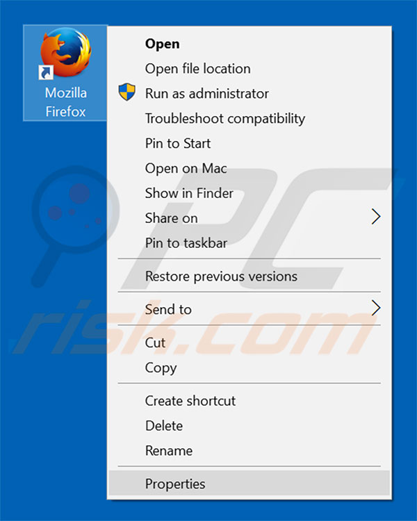 Eliminar pwr-search.com del destino del acceso directo de Mozilla Firefox paso 1