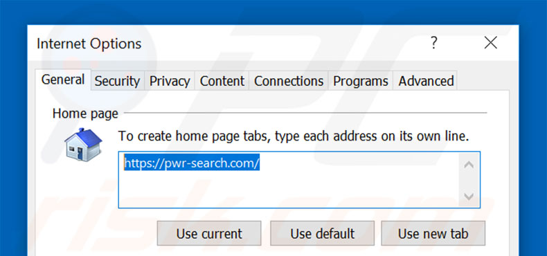 Eliminando pwr-search.com de la página de inicio de Internet Explorer