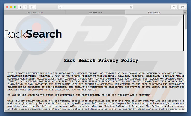 Sitio web dudoso usado para promocionar rack-search.com