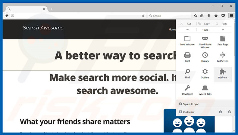 Eliminando los anuncios de Search Awesome de Mozilla Firefox paso 1