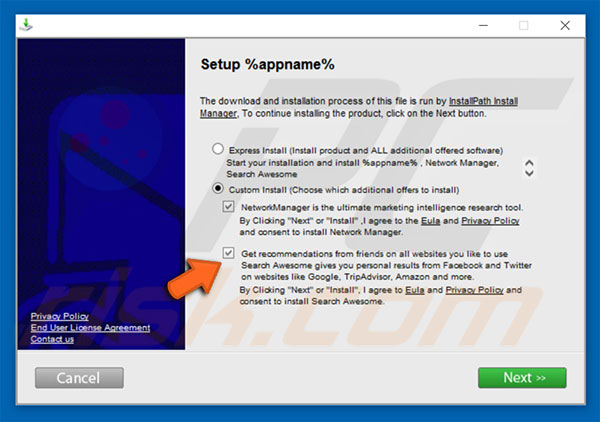 instalador del software publicitario Search Awesome