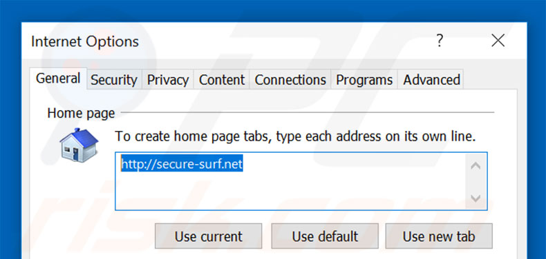 Eliminando secure-surf.net de la página de inicio de Internet Explorer